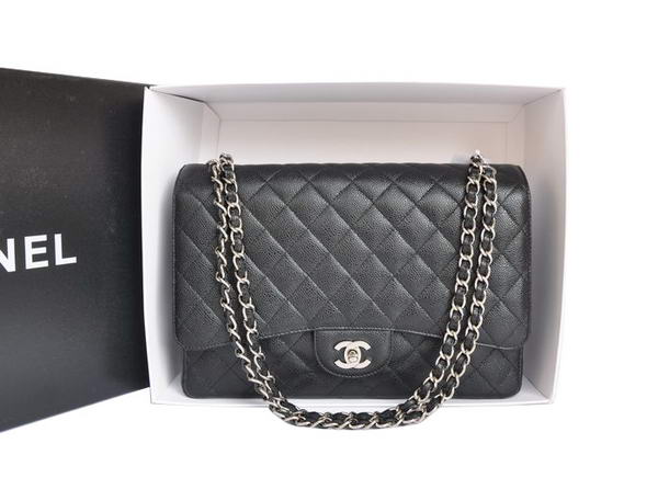 Chanel A47600 Black Original Caviar Leather Jumbo Flap Bag Silver Chanel A47600 Black Original Caviar Leather Jumbo Flap Bag Silver