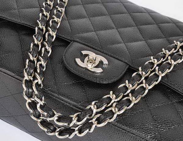 Chanel A47600 Black Original Caviar Leather Jumbo Flap Bag Silver Chanel A47600 Black Original Caviar Leather Jumbo Flap Bag Silver