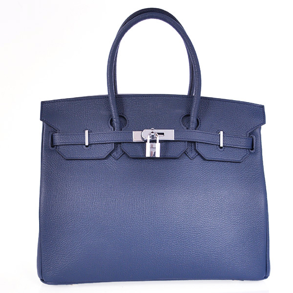 Hermes Birkin 35CM Smooth Leather Handbag 6089 Dark Blue Silver Hermes Birkin 35CM Smooth Leather Handbag 6089 Dark Blue Silver
