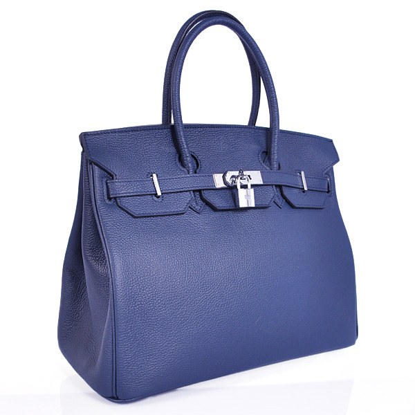 Hermes Birkin 35CM Smooth Leather Handbag 6089 Dark Blue Silver Hermes Birkin 35CM Smooth Leather Handbag 6089 Dark Blue Silver