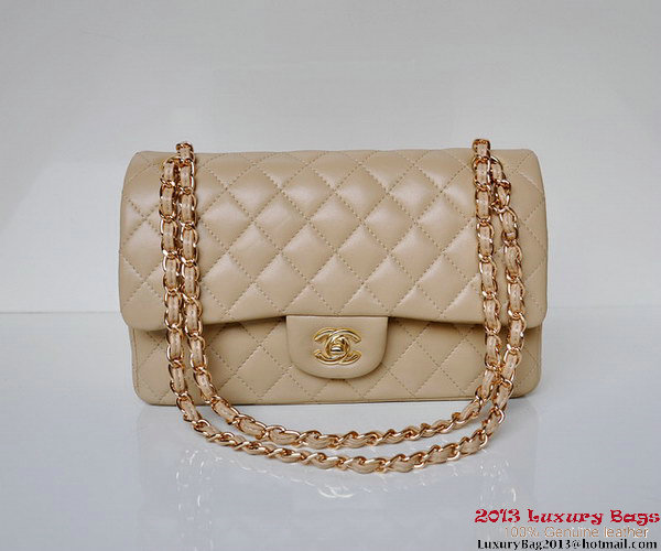 Chanel A01112 Classic Flap Bag Apricot Sheepskin Gold Chanel A01112 Classic Flap Bag Apricot Sheepskin Gold