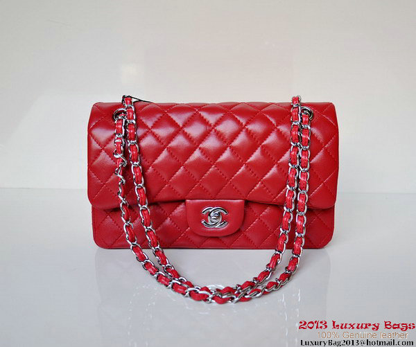 Chanel A01112 Classic Flap Bag Red Sheepskin Silver Chanel A01112 Classic Flap Bag Red Sheepskin Silver