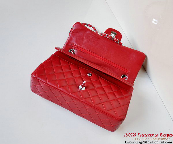 Chanel A01112 Classic Flap Bag Red Sheepskin Silver Chanel A01112 Classic Flap Bag Red Sheepskin Silver