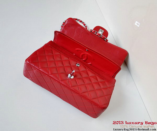 Chanel A01112 Classic Flap Bag Red Sheepskin Silver Chanel A01112 Classic Flap Bag Red Sheepskin Silver