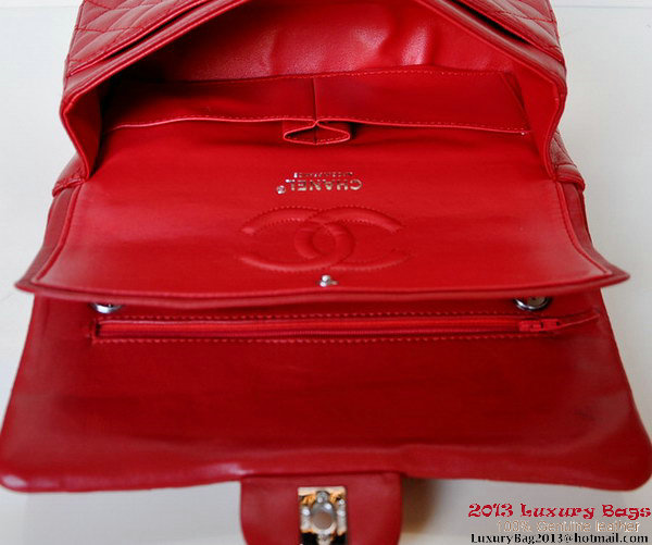 Chanel A01112 Classic Flap Bag Red Sheepskin Silver Chanel A01112 Classic Flap Bag Red Sheepskin Silver