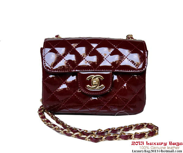 Chanel A01115 mini Flap Bag Bordeaux Patent Leather Gold Chanel A01115 mini Flap Bag Bordeaux Patent Leather Gold