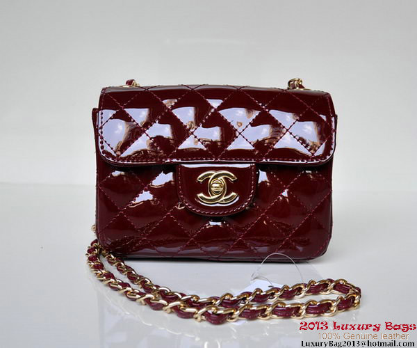 Chanel A01115 mini Flap Bag Bordeaux Patent Leather Gold Chanel A01115 mini Flap Bag Bordeaux Patent Leather Gold