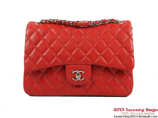 Chanel A01113 Classic Flap Bag Red Original Leather Silver Chanel A01113 Classic Flap Bag Red Original Leather Silver