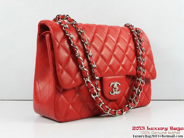 Chanel A01113 Classic Flap Bag Red Original Leather Silver Chanel A01113 Classic Flap Bag Red Original Leather Silver