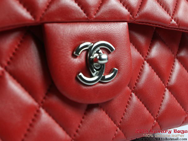 Chanel A01113 Classic Flap Bag Red Original Leather Silver Chanel A01113 Classic Flap Bag Red Original Leather Silver