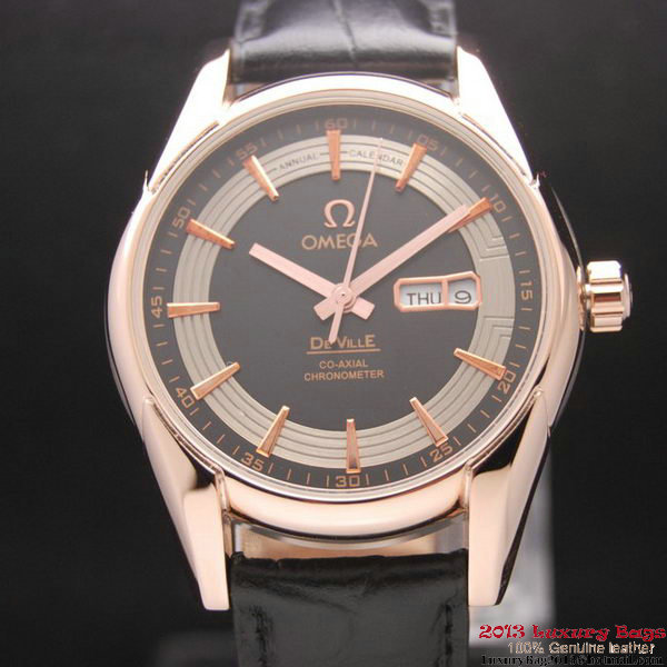 OMEGA DE VILLE HOUR VISION ANNUAL CALENDAR Red Gold on Black Leather Strap OM77124 OMEGA DE VILLE HOUR VISION ANNUAL CALENDAR Red Gold on Black Leather Strap OM77124