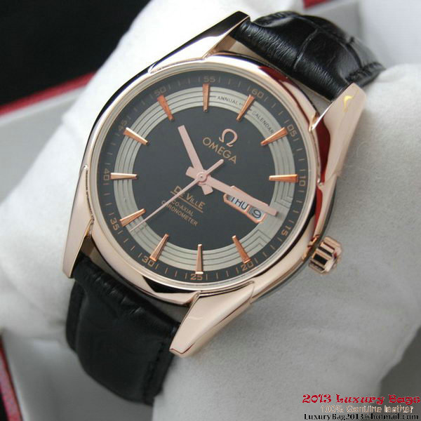 OMEGA DE VILLE HOUR VISION ANNUAL CALENDAR Red Gold on Black Leather Strap OM77124 OMEGA DE VILLE HOUR VISION ANNUAL CALENDAR Red Gold on Black Leather Strap OM77124