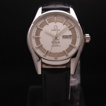 OMEGA DE VILLE HOUR VISION ANNUAL CALENDAR Steel on Black Leather Strap OM77108 OMEGA DE VILLE HOUR VISION ANNUAL CALENDAR Steel on Black Leather Strap OM77108