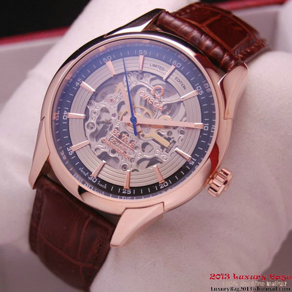 OMEGA DE VILLE Tourbillon Watches Red Gold on Brown Leather Strap Om7015 OMEGA DE VILLE Tourbillon Watches Red Gold on Brown Leather Strap Om7015