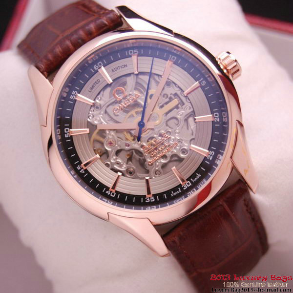 OMEGA DE VILLE Tourbillon Watches Red Gold on Brown Leather Strap Om7015 OMEGA DE VILLE Tourbillon Watches Red Gold on Brown Leather Strap Om7015