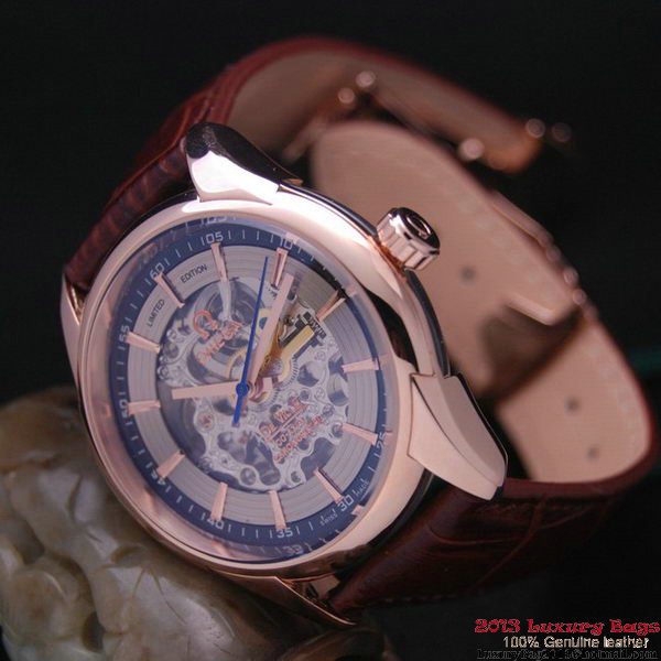 OMEGA DE VILLE Tourbillon Watches Red Gold on Brown Leather Strap Om7015 OMEGA DE VILLE Tourbillon Watches Red Gold on Brown Leather Strap Om7015