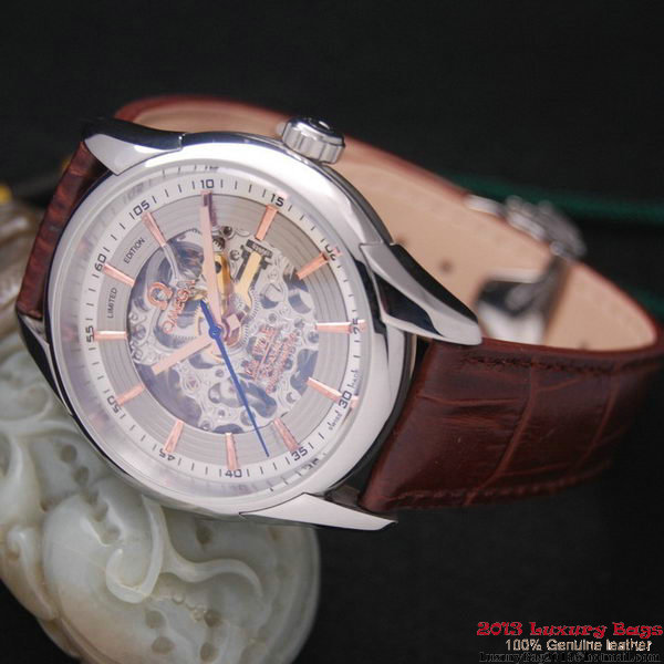 OMEGA DE VILLE Tourbillon Watches Steel on Brown Leather Strap Om7001 OMEGA DE VILLE Tourbillon Watches Steel on Brown Leather Strap Om7001