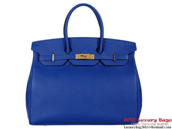 Hermes Birkin 35CM RoyalBlue Clemence Leather Tote Bag Gold Hermes Birkin 35CM RoyalBlue Clemence Leather Tote Bag Gold