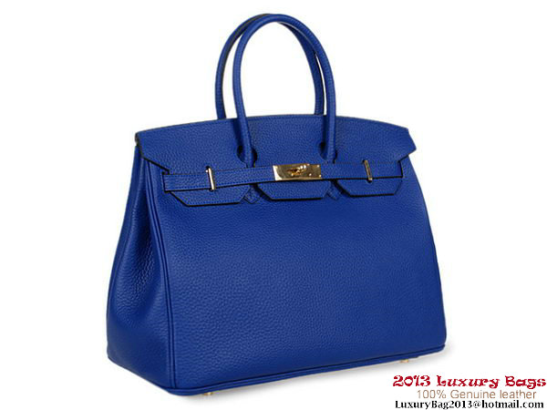 Hermes Birkin 35CM RoyalBlue Clemence Leather Tote Bag Gold Hermes Birkin 35CM RoyalBlue Clemence Leather Tote Bag Gold