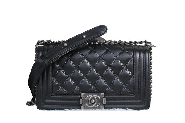 Boy Chanel Flap Shoulder Bag in Calfskin Leather A8013 Black Boy Chanel Flap Shoulder Bag in Calfskin Leather A8013 Black