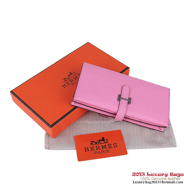 Hermes Bearn Japonaise Clemence Leather Wallet H005 Pink Hermes Bearn Japonaise Clemence Leather Wallet H005 Pink