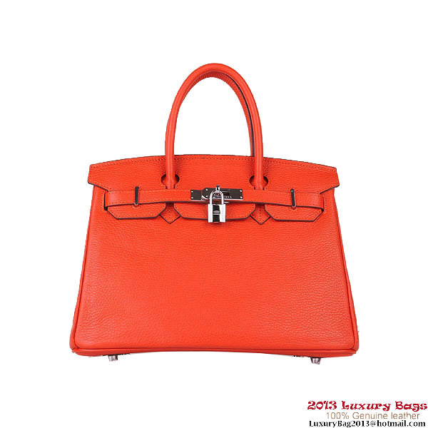 Hermes Birkin 30CM Tote Bags Orange Clemence Leather Silver Hermes Birkin 30CM Tote Bags Orange Clemence Leather Silver