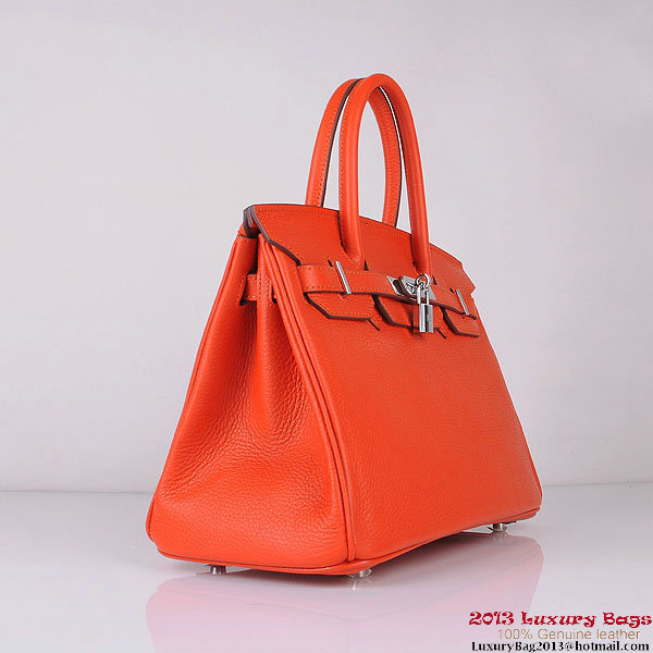 Hermes Birkin 30CM Tote Bags Orange Clemence Leather Silver Hermes Birkin 30CM Tote Bags Orange Clemence Leather Silver