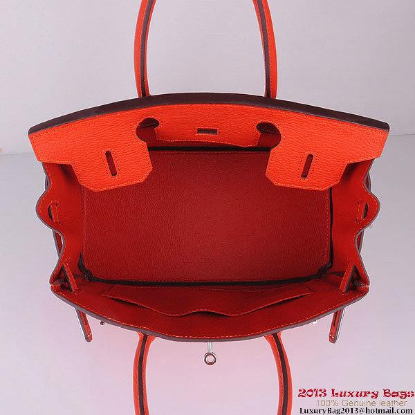 Hermes Birkin 30CM Tote Bags Orange Clemence Leather Silver Hermes Birkin 30CM Tote Bags Orange Clemence Leather Silver