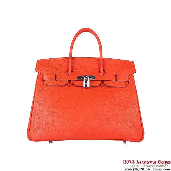 Hermes Birkin 35CM Tote Bag Orange Clemence Leather H6089 Silver Hermes Birkin 35CM Tote Bag Orange Clemence Leather H6089 Silver