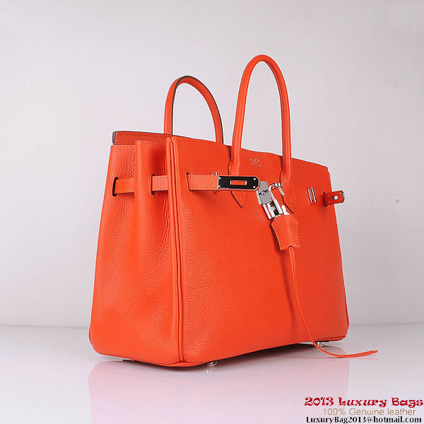 Hermes Birkin 35CM Tote Bag Orange Clemence Leather H6089 Silver Hermes Birkin 35CM Tote Bag Orange Clemence Leather H6089 Silver