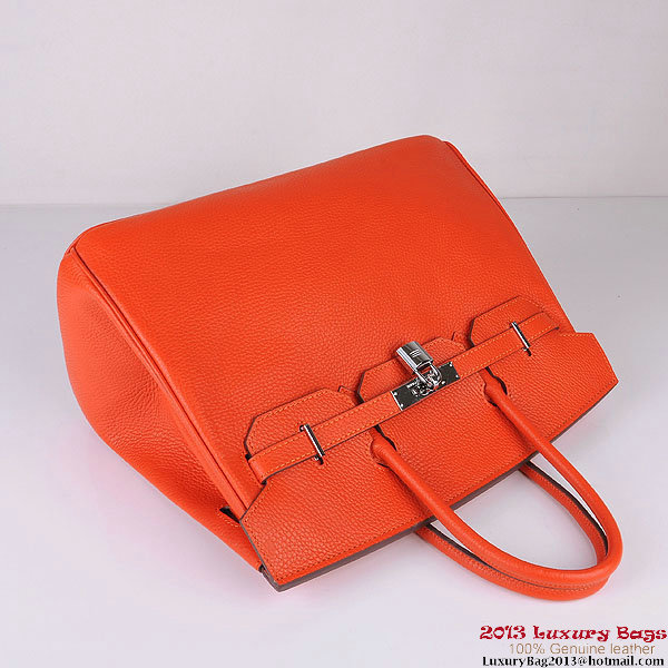 Hermes Birkin 35CM Tote Bag Orange Clemence Leather H6089 Silver Hermes Birkin 35CM Tote Bag Orange Clemence Leather H6089 Silver