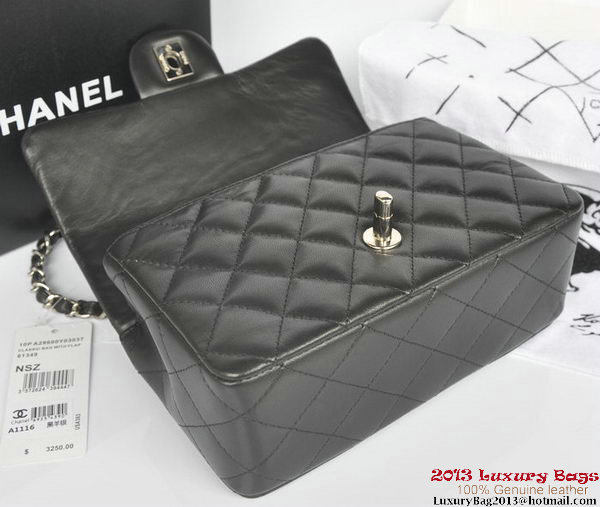 Chanel Classic Flap Bags Black Original Sheepskin Leather A1116 Silver Chanel Classic Flap Bags Black Original Sheepskin Leather A1116 Silver