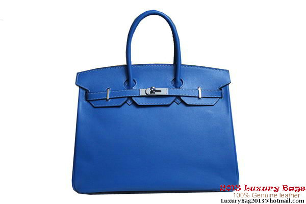 Hermes Birkin 35CM Tote Bag Blue Clemence Leather H6089 Gold/Silver Hermes Birkin 35CM Tote Bag Blue Clemence Leather H6089 Gold/Silver