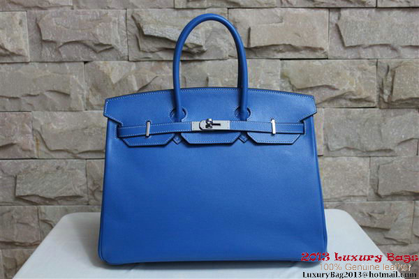 Hermes Birkin 35CM Tote Bag Blue Clemence Leather H6089 Gold/Silver Hermes Birkin 35CM Tote Bag Blue Clemence Leather H6089 Gold/Silver