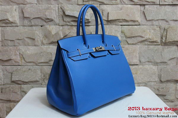 Hermes Birkin 35CM Tote Bag Blue Clemence Leather H6089 Gold/Silver Hermes Birkin 35CM Tote Bag Blue Clemence Leather H6089 Gold/Silver