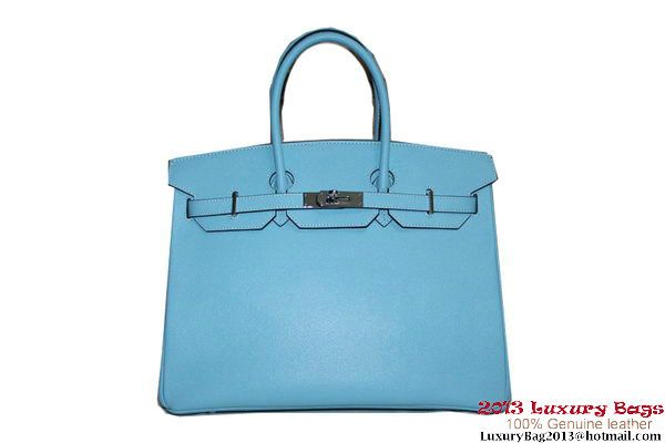 Hermes Birkin 35CM Tote Bag Light Blue Palm Pattern Leather H6089 Silver Hermes Birkin 35CM Tote Bag Light Blue Palm Pattern Leather H6089 Silver