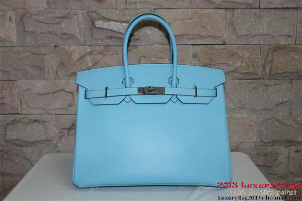 Hermes Birkin 35CM Tote Bag Light Blue Palm Pattern Leather H6089 Silver Hermes Birkin 35CM Tote Bag Light Blue Palm Pattern Leather H6089 Silver
