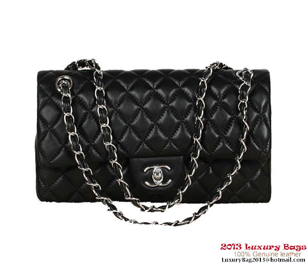Chanel 2.55 Series Bag Black Sheepskin Leather 1112 Silver Chanel 2.55 Series Bag Black Sheepskin Leather 1112 Silver