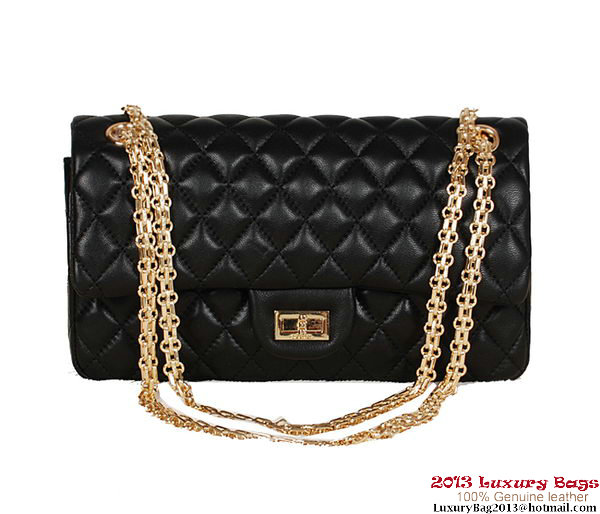 Chanel Classic 2.55 Series Bag Black Sheepskin Leather 1112 Gold Chanel Classic 2.55 Series Bag Black Sheepskin Leather 1112 Gold