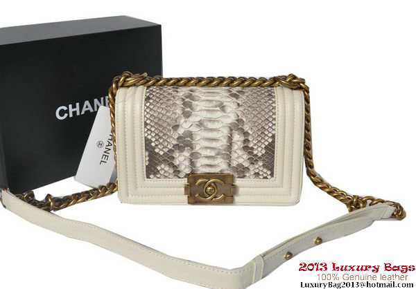 Boy Chanel Flap Shoulder Bag Python Leather A66094 OffWhite Boy Chanel Flap Shoulder Bag Python Leather A66094 OffWhite