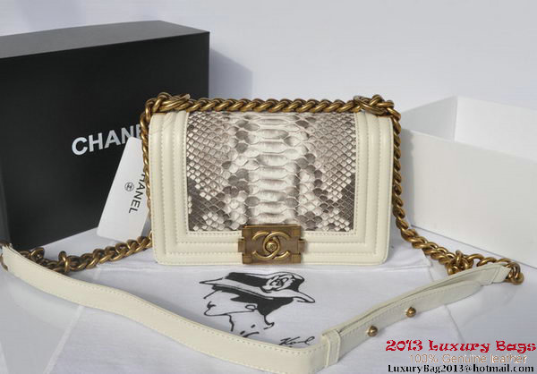 Boy Chanel Flap Shoulder Bag Python Leather A66094 OffWhite Boy Chanel Flap Shoulder Bag Python Leather A66094 OffWhite