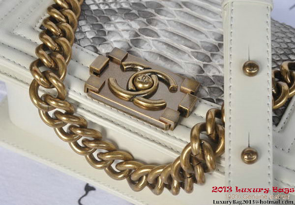 Boy Chanel Flap Shoulder Bag Python Leather A66094 OffWhite Boy Chanel Flap Shoulder Bag Python Leather A66094 OffWhite