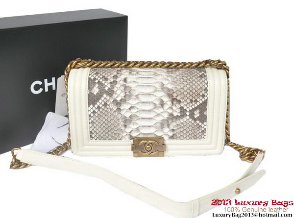Boy Chanel Flap Shoulder Bag Python Leather A66095 OffWhite Boy Chanel Flap Shoulder Bag Python Leather A66095 OffWhite