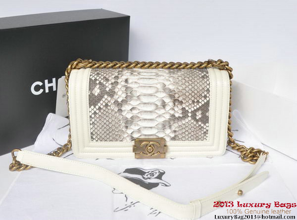 Boy Chanel Flap Shoulder Bag Python Leather A66095 OffWhite Boy Chanel Flap Shoulder Bag Python Leather A66095 OffWhite