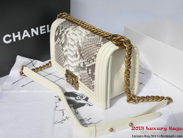 Boy Chanel Flap Shoulder Bag Python Leather A66095 OffWhite Boy Chanel Flap Shoulder Bag Python Leather A66095 OffWhite