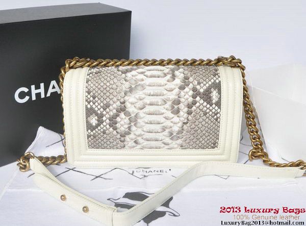 Boy Chanel Flap Shoulder Bag Python Leather A66095 OffWhite Boy Chanel Flap Shoulder Bag Python Leather A66095 OffWhite