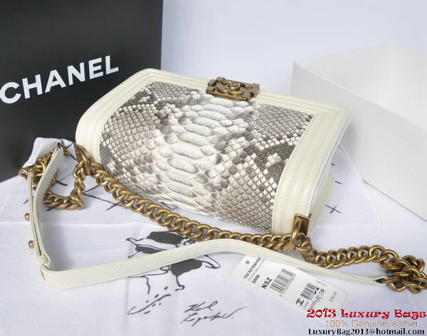 Boy Chanel Flap Shoulder Bag Python Leather A66095 OffWhite Boy Chanel Flap Shoulder Bag Python Leather A66095 OffWhite