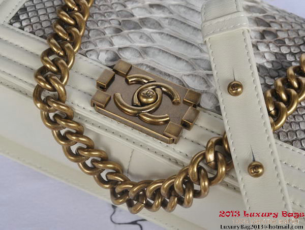 Boy Chanel Flap Shoulder Bag Python Leather A66095 OffWhite Boy Chanel Flap Shoulder Bag Python Leather A66095 OffWhite