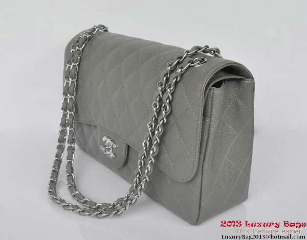 Chanel Jumbo Quilted Classic Cannage Patterns Flap Bag A58600 Grey Silver Chanel Jumbo Quilted Classic Cannage Patterns Flap Bag A58600 Grey Silver