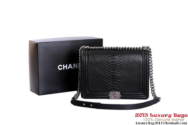 Boy Chanel Flap Shoulder Bag Genuine Snake Leather A37005 Black Boy Chanel Flap Shoulder Bag Genuine Snake Leather A37005 Black